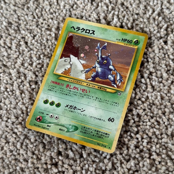 Pokemon - Heracross Card No.214 Old Back Nintendo 2000 EX Japanese n479 Holo
